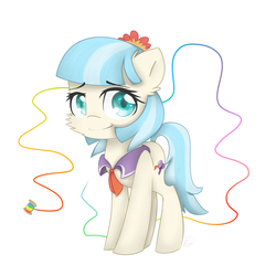 Size: 2300x2300 | Tagged: safe, artist:meotashie, coco pommel, pony, g4, rarity takes manehattan, female, looking at you, rainbow thread, solo