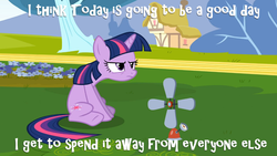 Size: 1366x768 | Tagged: safe, twilight sparkle, g4, caption, female, grumpy twilight, solo