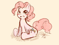 Size: 1600x1200 | Tagged: safe, artist:haruno hiroka, pinkie pie, earth pony, pony, g4, blushing, cute, diapinkes, female, mare, open mouth, pixiv, sitting, solo