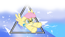 Size: 1920x1080 | Tagged: dead source, safe, artist:overmare, artist:taigalife, fluttershy, g4, clothes, female, goggles, solo, triangle, vector, vest, wallpaper, wonderbolt trainee uniform, wondershy