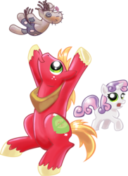Size: 900x1236 | Tagged: safe, artist:shadow-rhapsody, big macintosh, smarty pants, sweetie belle, earth pony, pony, unicorn, g4, female, filly, male, simple background, sitting, stallion, throwing, transparent background, walking