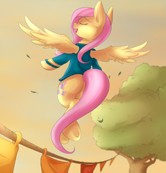 Size: 2316x2427 | Tagged: safe, artist:slackerthehacker, fluttershy, pony, filli vanilli, g4, bottomless, butt, clothes, eyes closed, female, flying, open mouth, partial nudity, plot, singing, solo, sweater, sweatershy, underhoof