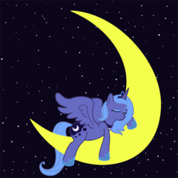 Size: 600x600 | Tagged: safe, artist:syggie, princess luna, g4, crescent moon, female, moon, s1 luna, sleeping, solo, tangible heavenly object, transparent moon