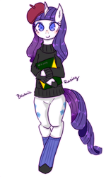 Size: 447x747 | Tagged: safe, artist:divided-s, rarity, pony, g4, beatnik rarity, beret, bipedal, clothes, female, hat, pixiv, solo