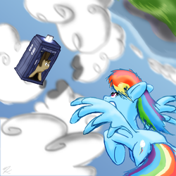 Size: 1600x1600 | Tagged: safe, artist:piggybank12, doctor whooves, rainbow dash, time turner, g4, doctor who, tardis