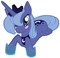 Size: 948x904 | Tagged: safe, artist:feather, princess luna, g4, blushing, female, prone, s1 luna, simple background, solo