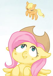 Size: 410x582 | Tagged: safe, artist:bikkisu, applejack, fluttershy, g4, applejack's hat, hat