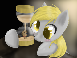 Size: 2048x1536 | Tagged: safe, artist:silbersternenlicht, derpy hooves, doctor whooves, time turner, pegasus, pony, g4, female, hourglass, mare, shrinking