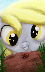 Size: 600x960 | Tagged: safe, artist:bibliodragon, derpy hooves, ladybug, pegasus, pony, g4, female, mare, solo