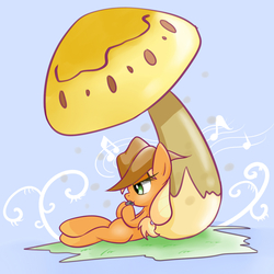 Size: 1280x1280 | Tagged: safe, artist:joycall6, applejack, g4, female, giant mushroom, harmonica, mushroom, music, musical instrument, solo