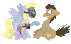 Size: 1600x1000 | Tagged: safe, artist:bibliodragon, derpy hooves, dinky hooves, doctor whooves, time turner, pegasus, pony, g4, female, mare, mask, weeping angel