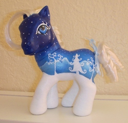 Size: 500x482 | Tagged: safe, artist:colorscapesart, oc, oc only, oc:white christmas, earth pony, pony, g3, bow, customized toy, female, irl, mare, photo, snow, solo, tail, tail bow, toy