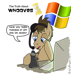 Size: 537x569 | Tagged: safe, artist:bibliodragon, doctor whooves, time turner, g4, male, microsoft windows, solo, support, tech support, the it crowd