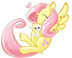 Size: 900x730 | Tagged: safe, artist:shadow-rhapsody, angel bunny, fluttershy, pegasus, pony, g4, duo, eyes closed, female, heart, hug, mare, simple background