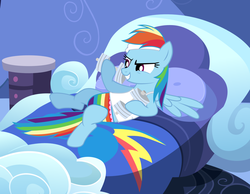 Size: 1280x992 | Tagged: safe, artist:liggliluff, artist:wjmmovieman, rainbow dash, pegasus, pony, g4, bed, clothes, exercise, female, frilly underwear, mare, panties, rainbow dash's bedroom, rainbow dash's house, rainbow panties, rainbow underwear, solo, tank top, underwear, weight lifting, weights