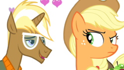 Size: 3902x2212 | Tagged: safe, artist:davids1030, applejack, trenderhoof, g4, apple, female, heart, male, simple background, straight, transparent background, trenderjack, vector