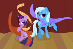 Size: 2368x1600 | Tagged: safe, artist:chaosmalefic, trixie, twilight sparkle, g4, duo