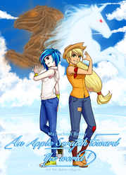 Size: 645x900 | Tagged: safe, artist:kare-valgon, applejack, dj pon-3, vinyl scratch, human, g4, converse, duo, fanfic art, fanfic cover, humanized, light skin