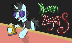 Size: 1024x614 | Tagged: safe, artist:lamb-of-god-46, neon lights, rising star, pony, unicorn, g4, cider, male, solo, stallion