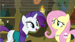 Size: 1269x718 | Tagged: safe, screencap, fluttershy, rarity, filli vanilli, g4, gluyyrtdhy, insane pony thread, misspelling, scrunchy face, tstity