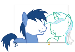 Size: 542x380 | Tagged: safe, artist:leapingriver, screencap, blues, lyra heartstrings, noteworthy, filli vanilli, g4, grin, ponies standing next to each other, ship:lyraworthy, shipping fuel, simple background, smiling, vector, white background, wip