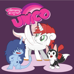 Size: 2400x2400 | Tagged: safe, artist:kishokamie, beezle the scottish devil, colt, crossover, katy (unico), male, unico