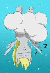 Size: 742x1076 | Tagged: safe, artist:michinix, derpy hooves, pegasus, pony, g4, cloud, female, mare, sleeping, solo, upside down