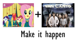 Size: 1360x738 | Tagged: safe, big macintosh, fluttershy, rarity, toe-tapper, torch song, earth pony, pony, filli vanilli, g4, my little pony: friendship is magic, clothes, exploitable meme, make it happen, male, meme, ponytones outfit, stallion, van canto