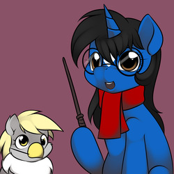 Size: 1280x1280 | Tagged: safe, artist:kloudmutt, derpy hooves, oc, oc:klodette, pegasus, pony, g4, chest fluff, clothes, costume, female, glasses, harry potter, harry potter (series), mare