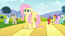 Size: 640x360 | Tagged: safe, screencap, cloud kicker, crescent pony, derpy hooves, fluttershy, golden glory, lightning bolt, mane moon, merry may, rainbow swoop, rainbowshine, sassaflash, sea wind, silverspeed, spectrum, spring melody, sprinkle medley, warm front, white lightning, pegasus, pony, g4, hurricane fluttershy, animated, background pony, eyeball, eyes closed, fear, female, gritted teeth, hyperventilating, male, mare, merriwether, nightmare fuel, not seafoam, panic attack, scared, shivering, spread wings, stallion, track, walking, wide eyes