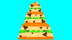 Size: 640x360 | Tagged: safe, artist:notsofrequentuser, edit, chickadee, ms. harshwhinny, ms. peachbottom, g4, cake, cookie, heart, peach, simple background