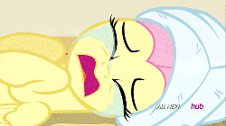 Size: 500x281 | Tagged: safe, screencap, fluttershy, filli vanilli, g4, season 4, animated, crying, eyes closed, female, fluttercry, on back, open mouth, reaction image, sobbing, solo, towel