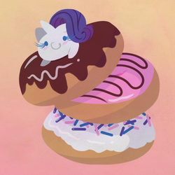Size: 600x600 | Tagged: safe, artist:anzicorn, rarity, pony, unicorn, g4, blob, blushing, chibi, cute, donut, female, food, mare, micro, ponies in food, raribetes, simple background, smiling, solo, tiny, tiny ponies