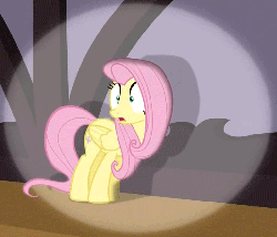 Size: 767x657 | Tagged: safe, screencap, fluttershy, filli vanilli, g4, animated, anxiety, female, loop, nervous, solo, spotlight, terrified, trembling