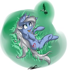 Size: 874x914 | Tagged: safe, artist:vicse, oc, oc only, oc:silver sonata, bird, pony, unicorn, grass, solo