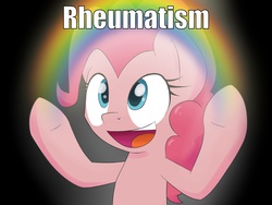 Size: 2000x1500 | Tagged: safe, pinkie pie, g4, female, idiot box, image macro, imagination, meme, nostalgia critic, once upon a forest, rainbow, rheumatism, solo, spongebob squarepants