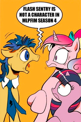 Size: 365x549 | Tagged: safe, idw, flash sentry, princess cadance, twilight sparkle, g4, exploitable meme, meghan mccarthy, meme, screaming sentry, younger