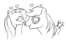 Size: 598x396 | Tagged: safe, artist:nezumiyuki, big macintosh, fluttershy, earth pony, pony, g4, cropped, eyes closed, heart, licking, male, monochrome, open mouth, ship:fluttermac, shipping, smiling, stallion, straight, tongue out, wingding eyes