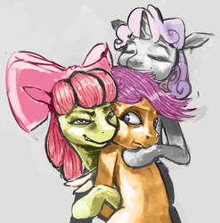 Size: 638x645 | Tagged: source needed, safe, artist:kvernikovskiy, apple bloom, scootaloo, sweetie belle, g4, creepy, cutie mark crusaders