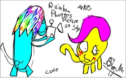 Size: 884x553 | Tagged: safe, artist:ron, fluttershy, g4, camera, photo, picture, rainbow, shy