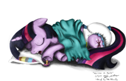 Size: 1280x818 | Tagged: safe, artist:millenniumf, color edit, twilight sparkle, g4, adult foal, blanket, diaper, drool, female, non-baby in diaper, pacifier, pillow, poofy diaper, sleeping, solo