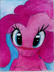 Size: 1682x2242 | Tagged: safe, artist:digitaldomain123, pinkie pie, g4, blushing, colored, cross-eyed, female, floppy ears, looking at you, solo, traditional art