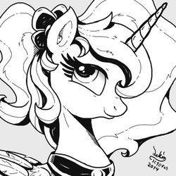 Size: 600x600 | Tagged: safe, artist:joakaha, princess luna, g4, female, grayscale, monochrome, simple background, solo