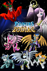 Size: 2836x4272 | Tagged: safe, artist:voltictail, braeburn, flash sentry, king sombra, princess cadance, shining armor, soarin', oc, g4, armor, crossover, saint seiya