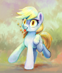 Size: 1540x1800 | Tagged: safe, artist:kaermter, derpy hooves, pegasus, pony, g4, bubble, drunk, female, mare, solo, tongue out