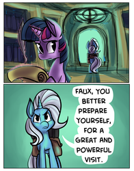 Size: 3850x4900 | Tagged: safe, artist:fauxsquared, trixie, twilight sparkle, trixie is magic, g4, comic