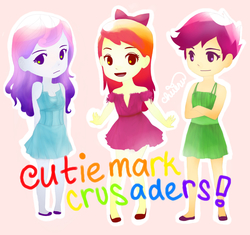 Size: 2401x2259 | Tagged: safe, artist:chiieru, apple bloom, scootaloo, sweetie belle, human, g4, clothes, cutie mark crusaders, dress, humanized, pony coloring