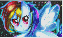 Size: 1002x606 | Tagged: safe, artist:sonamy94fan, rainbow dash, pegasus, pony, g4, cute, dashabetes, female, looking at you, mare, smiling, solo, wings