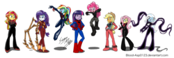 Size: 1550x515 | Tagged: safe, artist:blood-asp0123, applejack, fluttershy, pinkie pie, rainbow dash, rarity, sunset shimmer, trixie, twilight sparkle, human, equestria girls, g4, commission, cosplay, crossover, female, humane five, humane seven, humane six, iron spider, male, marvel, miles morales, scarlet spider, simple background, spider-man, spider-man 2099, spider-man noir, spider-mare, spidertwi, superior spider-man, symbiote, transparent background, ultimate spider-man, venom