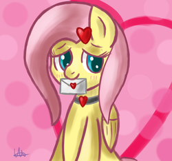 Size: 1280x1200 | Tagged: safe, artist:wolfy-pony, fluttershy, g4, blushing, female, heart, letter, solo, valentine